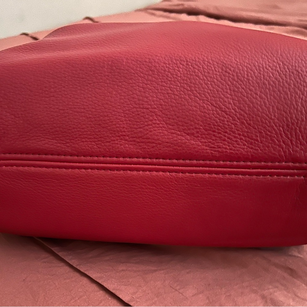 Michael Kors Red Pebbled Leather Tassel Drawstring Hobo - Picture 4 of 4
